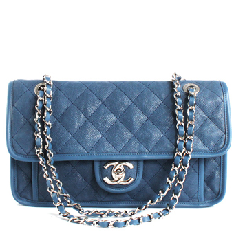 CHANEL シャネル バッグ コピー ショルダーバッグ A66801 マトラッセライン ソフトキャビアスキン ブルー＆シルバー